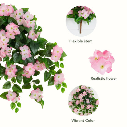 Set of 2 24-inch UV resistant artificial hydrangea hanging plants in pink, Nearly Natural on Tampa Home & Garden Store