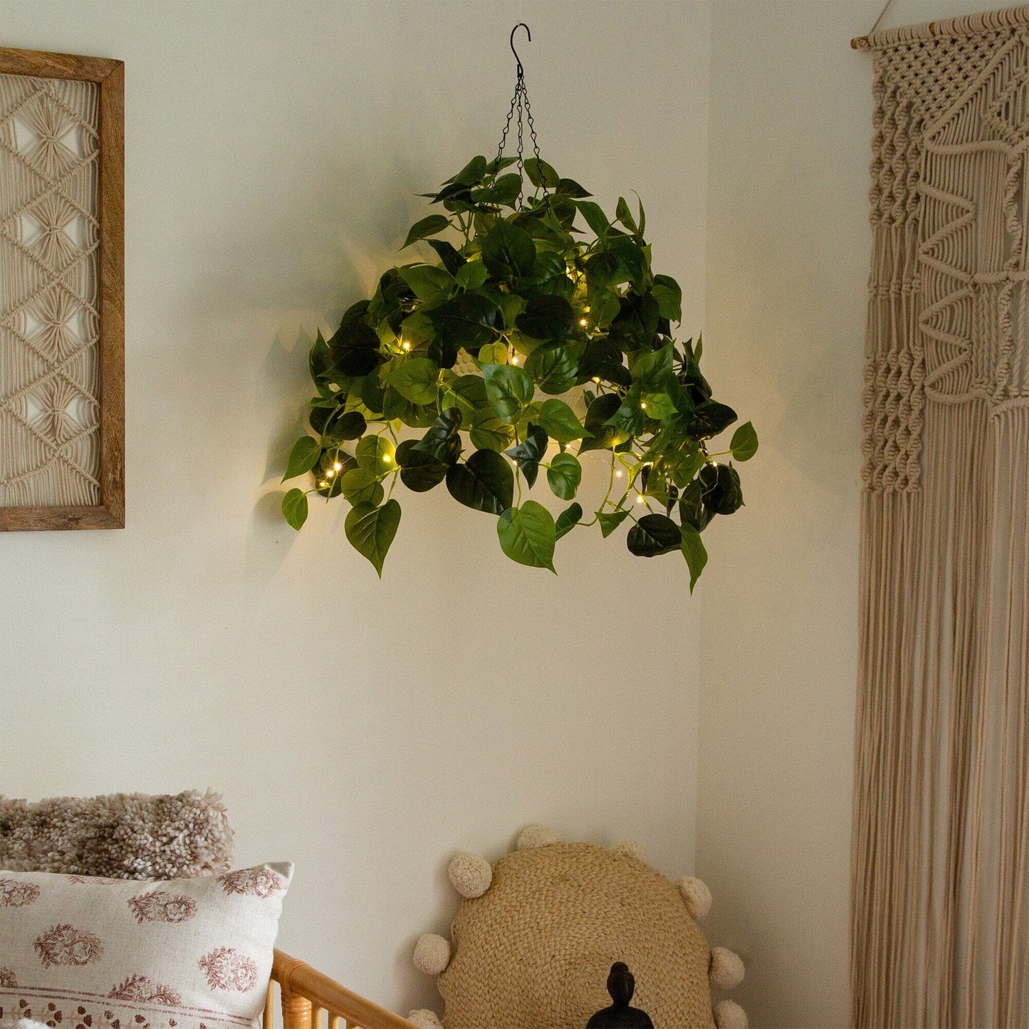 Artificial Philodendron and Glowing Hanging Basket