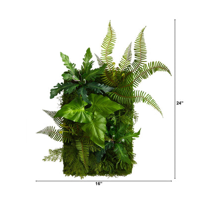 24x16 Mixed Foliage Artificial Living Wall by Nearly Natural with ferns and broad leaves on Tampa Home & Garden Store