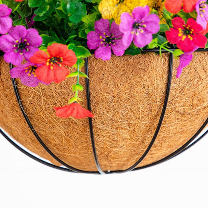 24in UV resistant artificial daisy hanging basket with pink purple red blooms and green foliage on Tampa Home & Garden Store