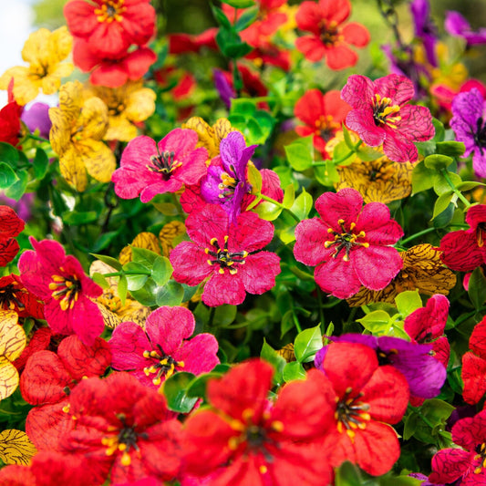 Nearly Natural 24in UV resistant artificial daisies hanging basket DIY with pink red yellow blooms on Tampa Home & Garden Store