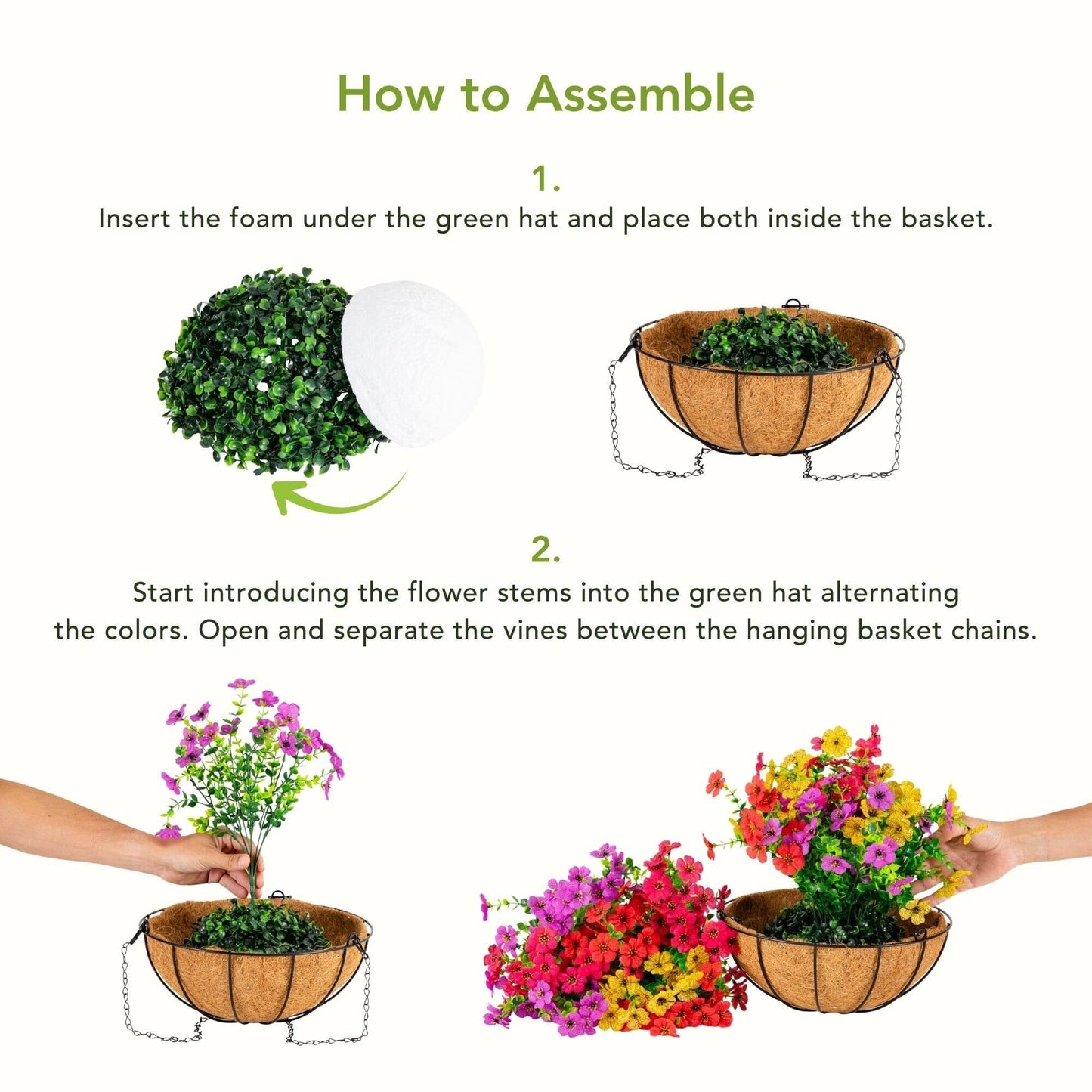 24in UV-resistant artificial daisy hanging basket kit by Nearly Natural set of 2 blooms on Tampa Home & Garden Store