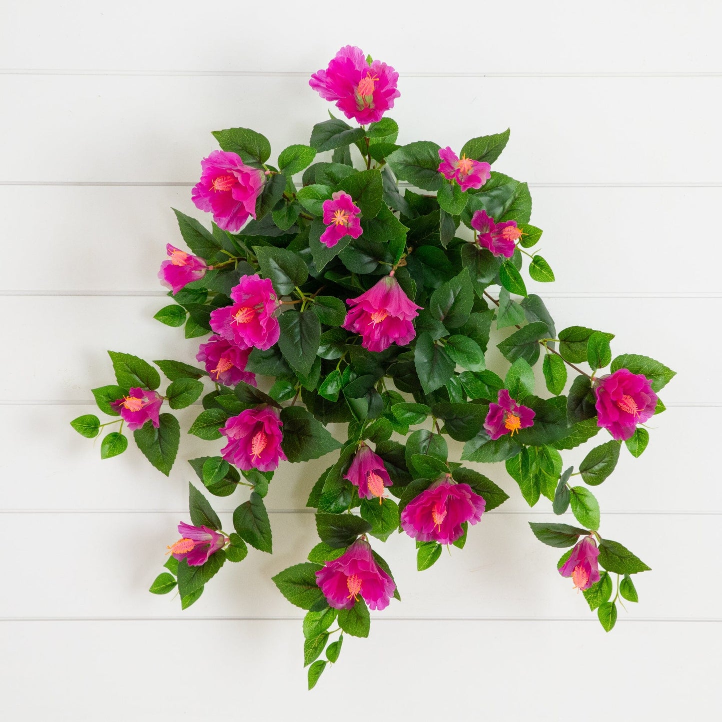 Nearly Natural artificial hibiscus hanging plant set of 2, 24in UV resistant with pink blooms and green leaves on Tampa Home & Garden Store