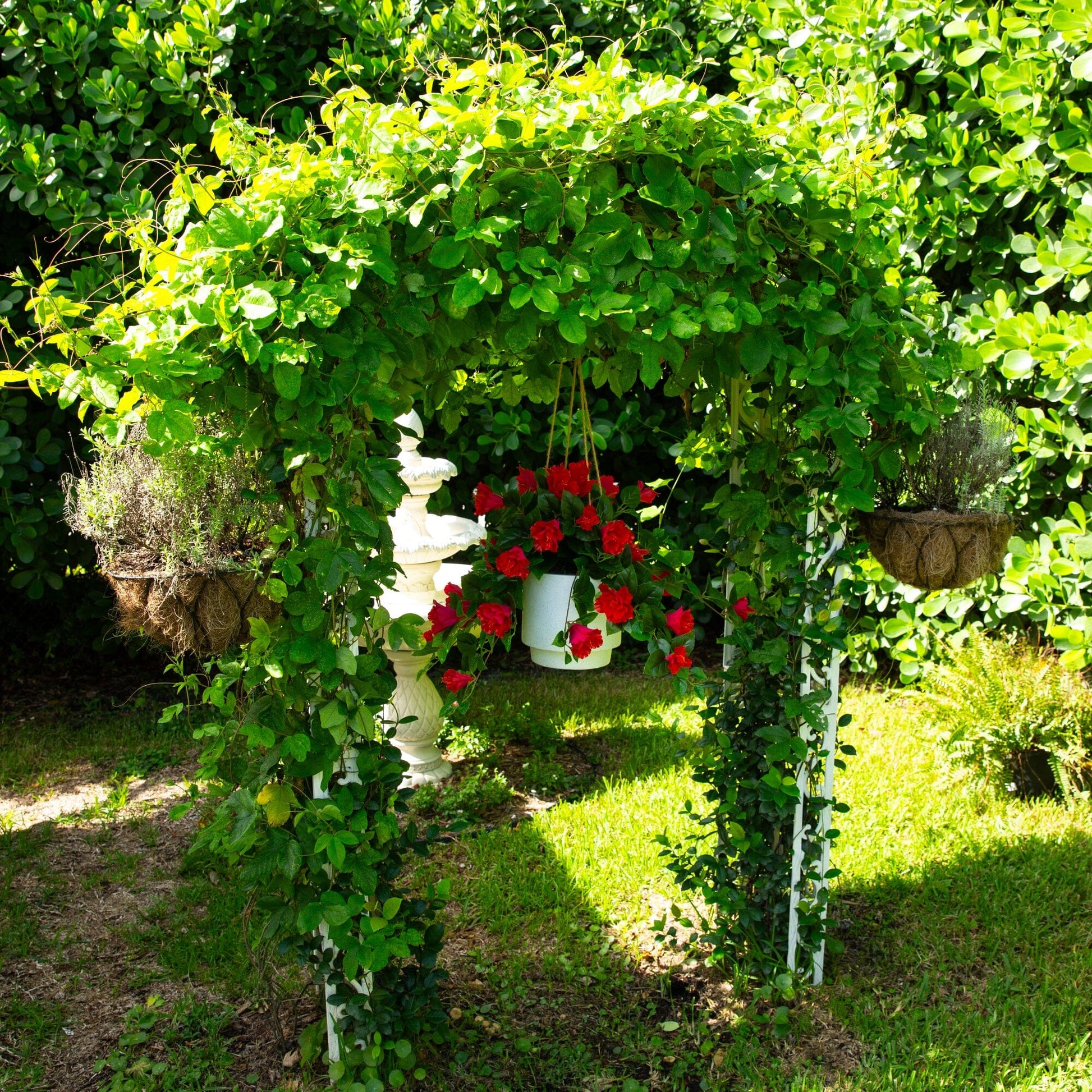Artificial Hibiscus Hanging Plant 24in UV-Resistant, Nearly Natural, Set of 2 with green leaves on Tampa Home & Garden Store