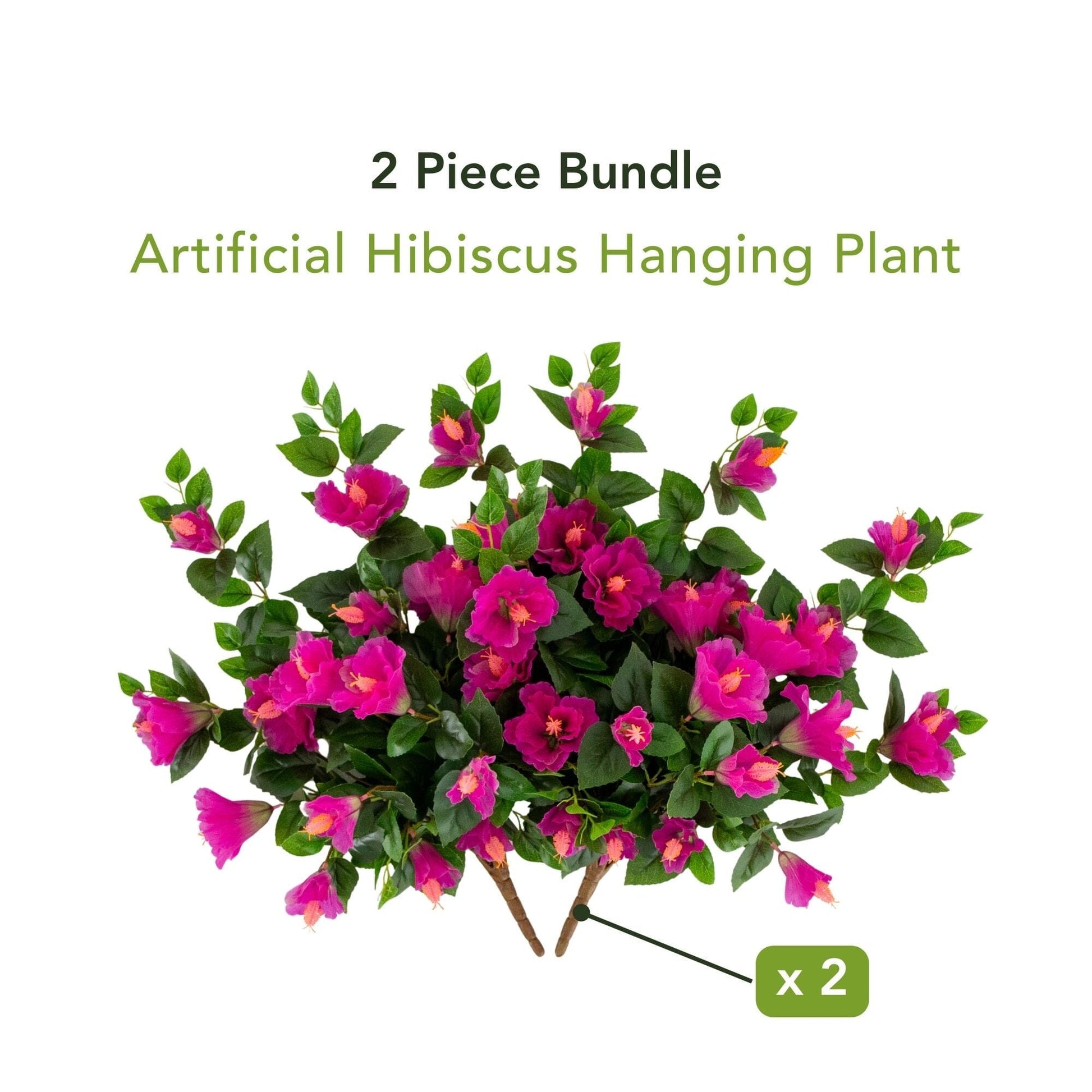 Artificial Hibiscus Hanging Plant 24in UV resistant pink blooms, 2-pack Nearly Natural on Tampa Home & Garden Store