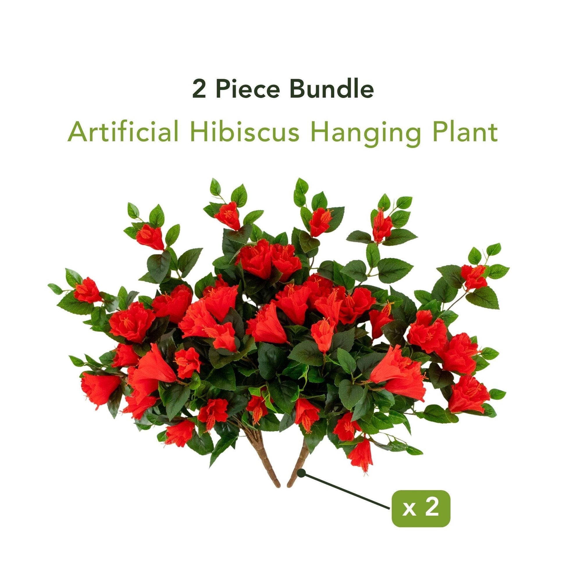 Nearly Natural 24in UV-resistant hibiscus hanging plant set of 2 with red blooms and leaves on Tampa Home & Garden Store