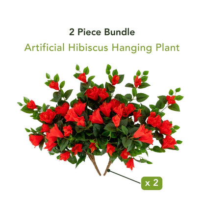 Nearly Natural 24in UV-resistant hibiscus hanging plant set of 2 with red blooms and leaves on Tampa Home & Garden Store