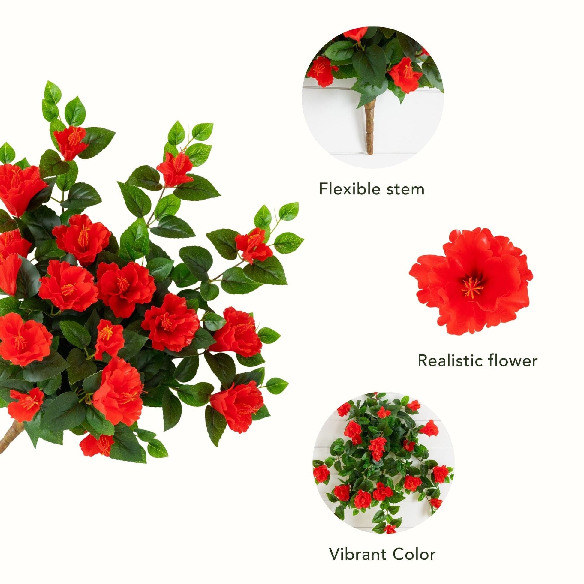 24in UV Resistant Artificial Hibiscus Hanging Plant set of 2 by Nearly Natural with red blooms on Tampa Home & Garden Store