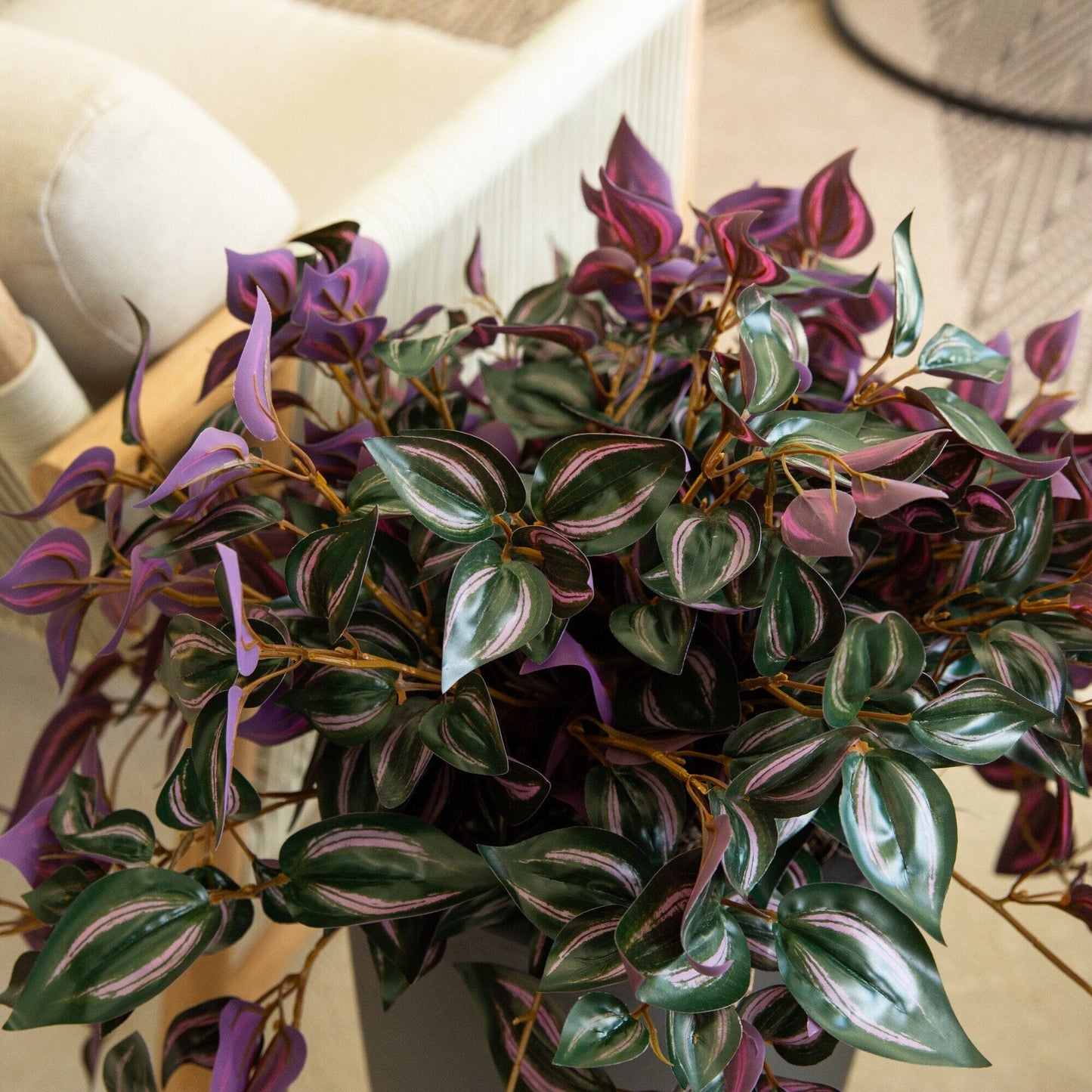 24in UV resistant artificial wandering jew hanging plant set of 3 with purple-green leaves on Tampa Home & Garden Store