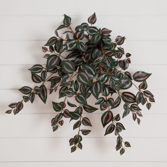 Nearly Natural 24in UV resistant Wandering Jew hanging plant set of 3 with pink-green leaves on Tampa Home & Garden Store