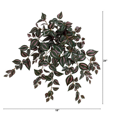 Nearly Natural 24-inch UV-resistant Wandering Jew hanging plant set of 3 with pink-striped leaves on Tampa Home & Garden Store