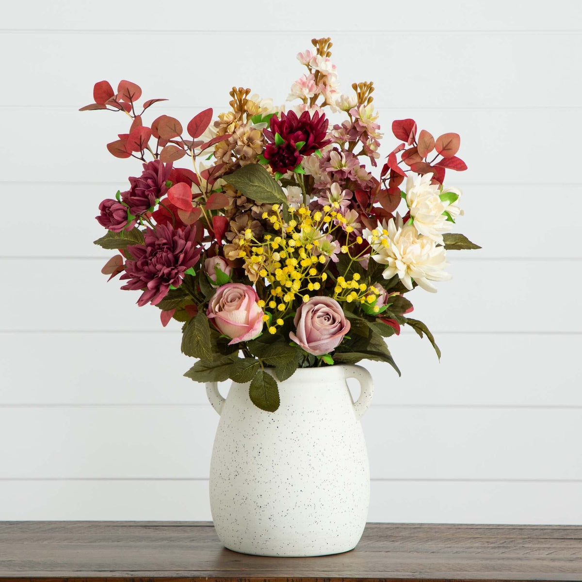 25in Nearly Natural mixed flower arrangement in ceramic vase with pink burgundy blooms on Tampa Home & Garden Store