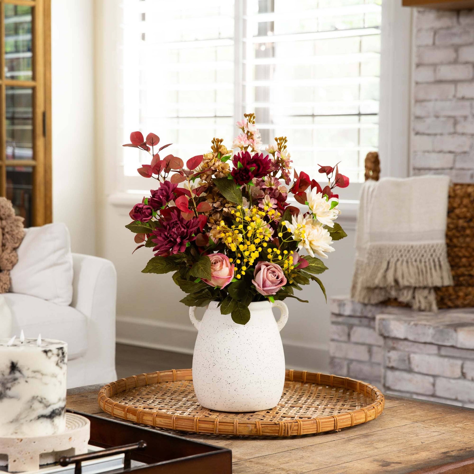 25-inch Mixed Flower Arrangement in Ceramic Vase with burgundy blooms by Nearly Natural on Tampa Home & Garden Store
