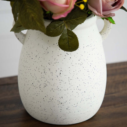 Artificial 25-inch mixed flower arrangement in a ceramic vase with pink blooms and green leaves on Tampa Home & Garden Store