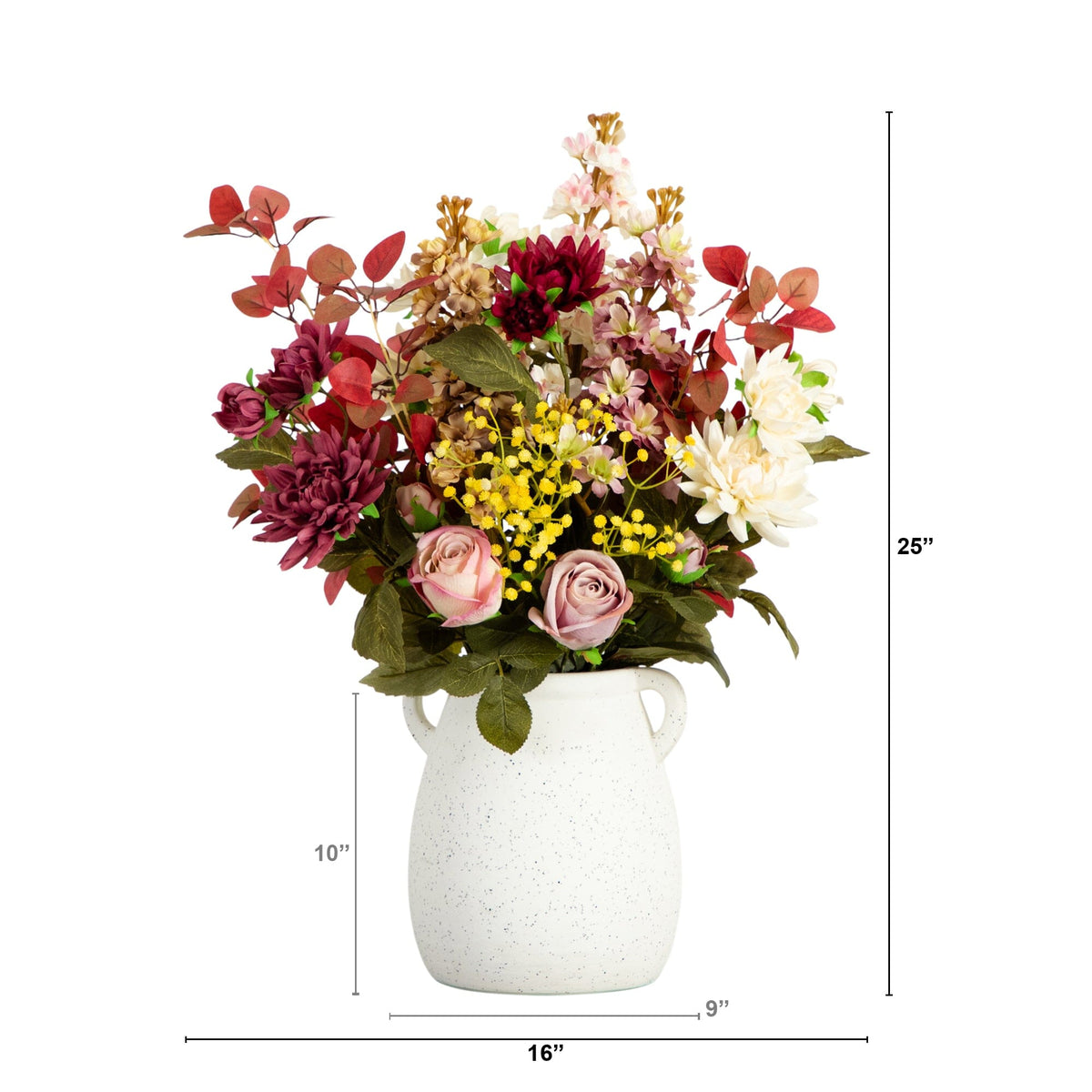 25” Mixed Flower Arrangement in Ceramic Vase Nearly Natural with pink cream burgundy blooms on Tampa Home & Garden Store