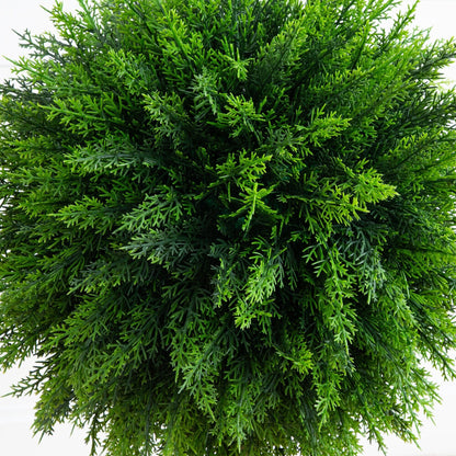 Artificial Cedar Ball With A White Planter Base