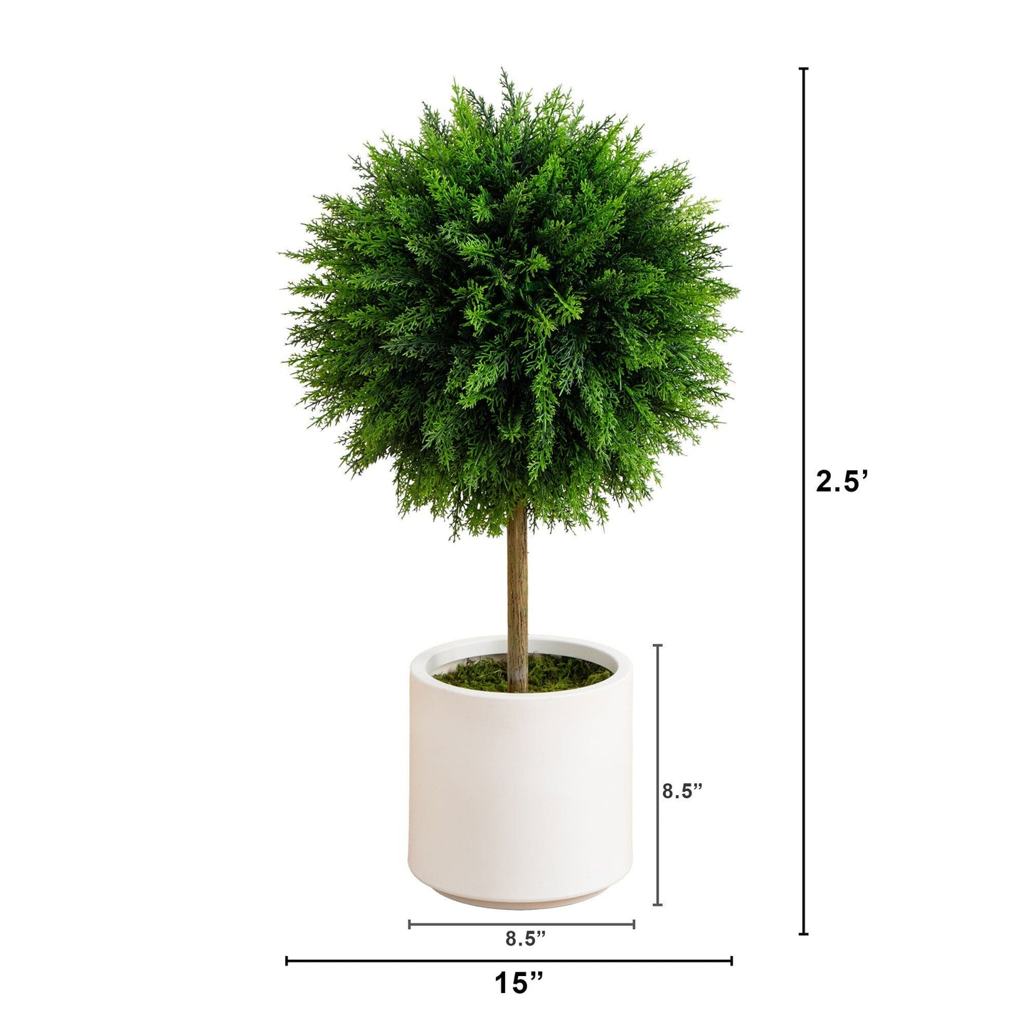 Artificial Cedar Ball With A White Planter Base
