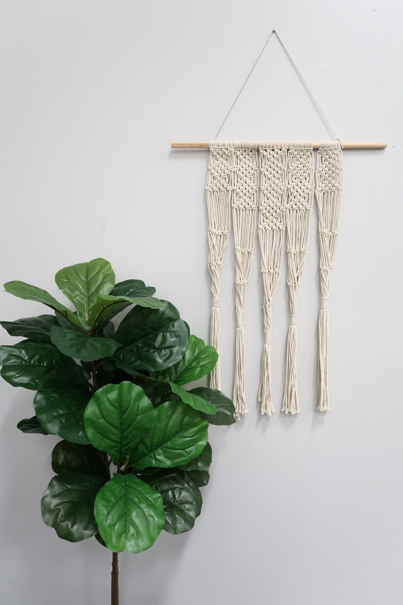 Nearly Natural macrame wall hanging decor 2.5’ x 2’ in cream cotton with wooden dowel on Tampa Home & Garden Store