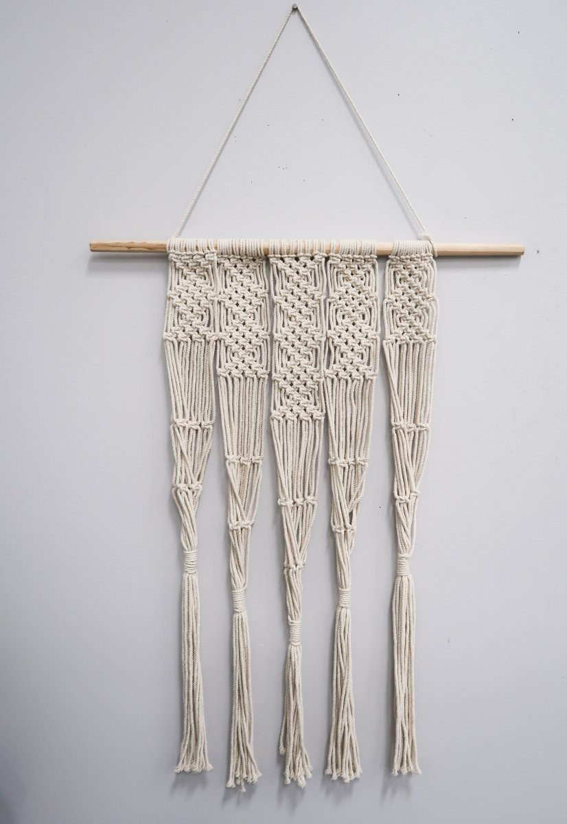2.5’ x 2’ hand woven macrame wall hanging cream cotton with wood dowel Nearly Natural on Tampa Home & Garden Store