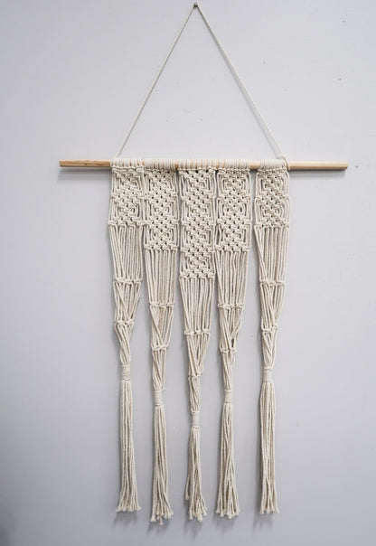 2.5’ x 2’ hand woven macrame wall hanging cream cotton with wood dowel Nearly Natural on Tampa Home & Garden Store