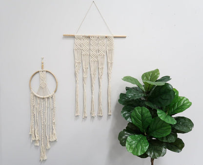 Two cotton macrame wall hangings, 2.5’x2’, hand woven with wooden dowel and hoop on Tampa Home & Garden Store