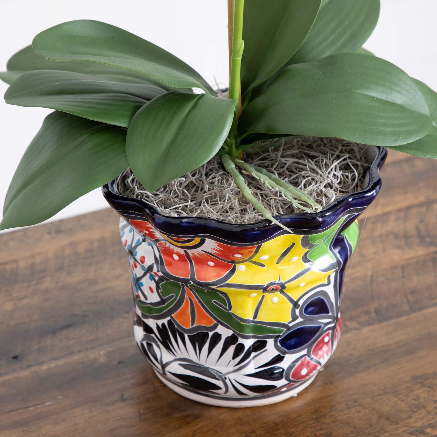 Artificial Double Orchids in Talavera Planter