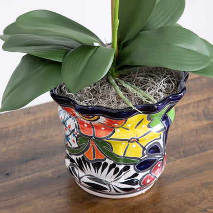 Artificial Double Orchids in Talavera Planter