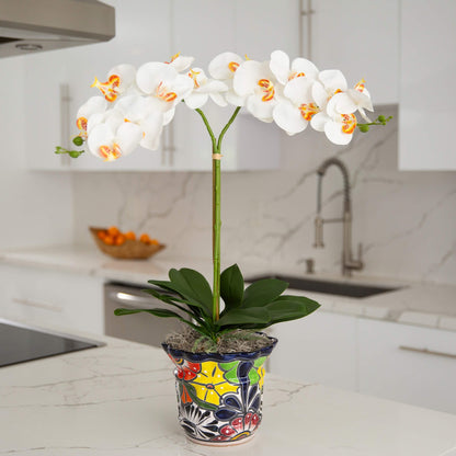 Artificial Double Orchids in Talavera Planter