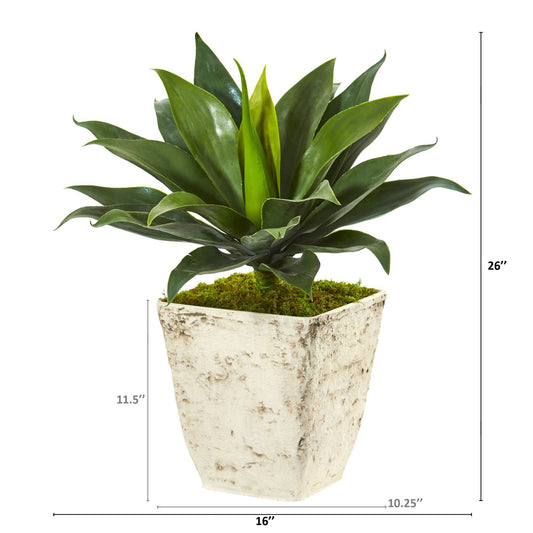 26” Large Agave Artificial Plant in Country White Planter - Tampa Home & Garden Store
