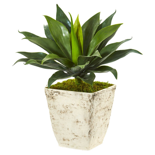 26” Large Agave Artificial Plant in Country White Planter - Tampa Home & Garden Store