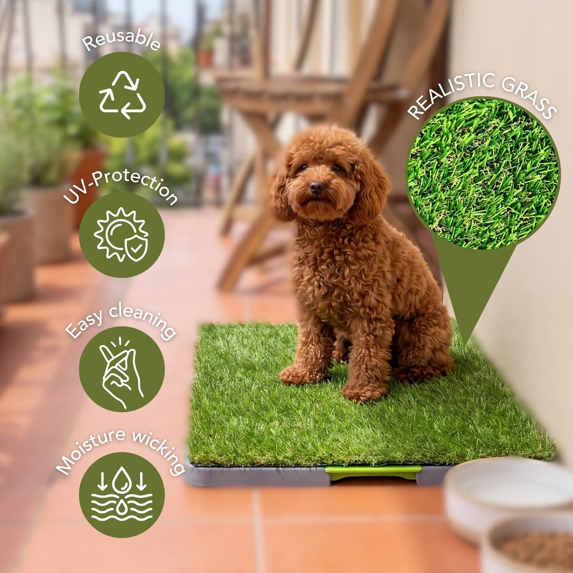 Pet potty grass training pad 26.7 x 16.5 in, UV-resistant artificial turf, Nearly Natural on Tampa Home & Garden Store