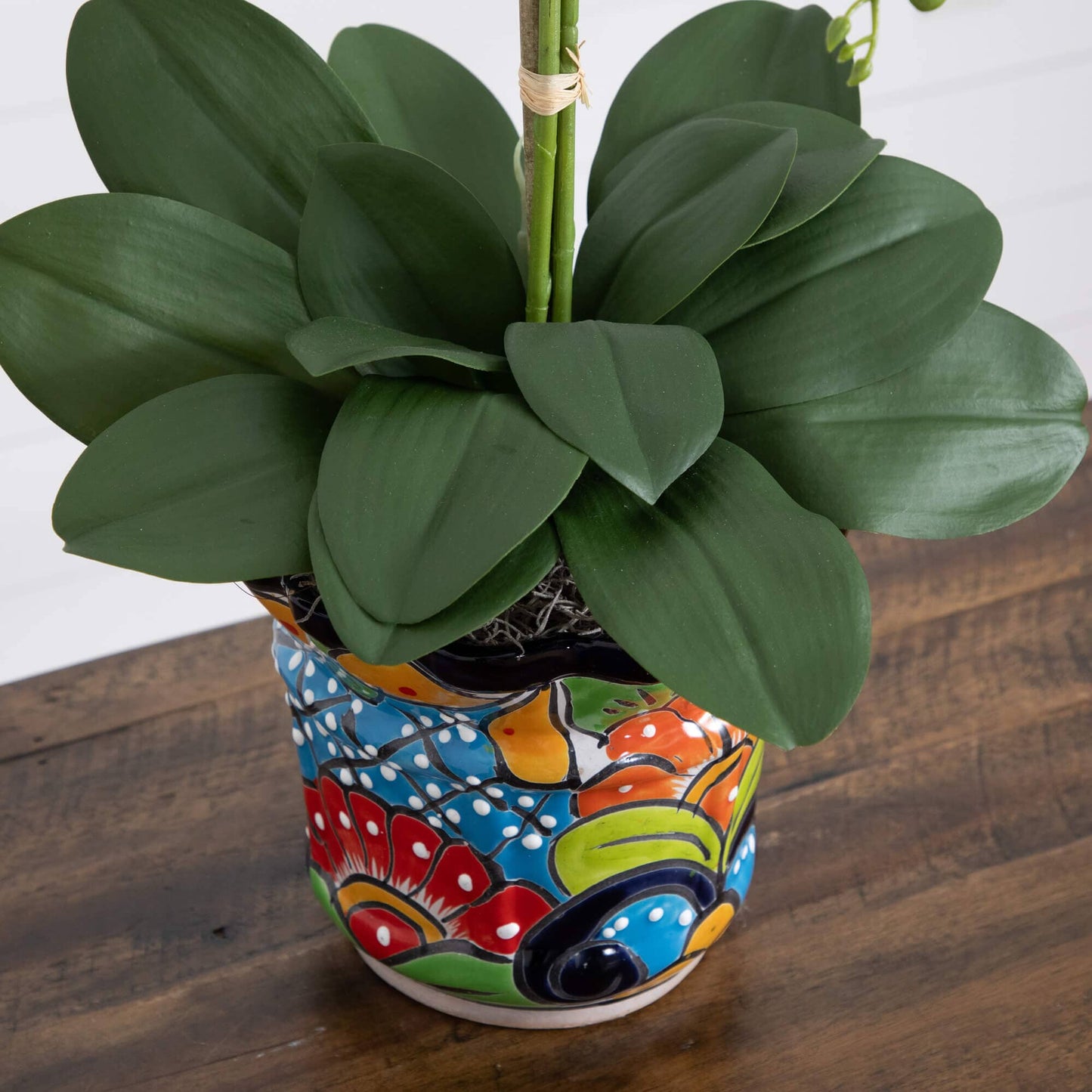 Artificial Triple Orchid and Talavera Planter