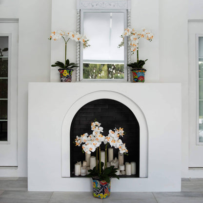Artificial Triple Orchid and Talavera Planter
