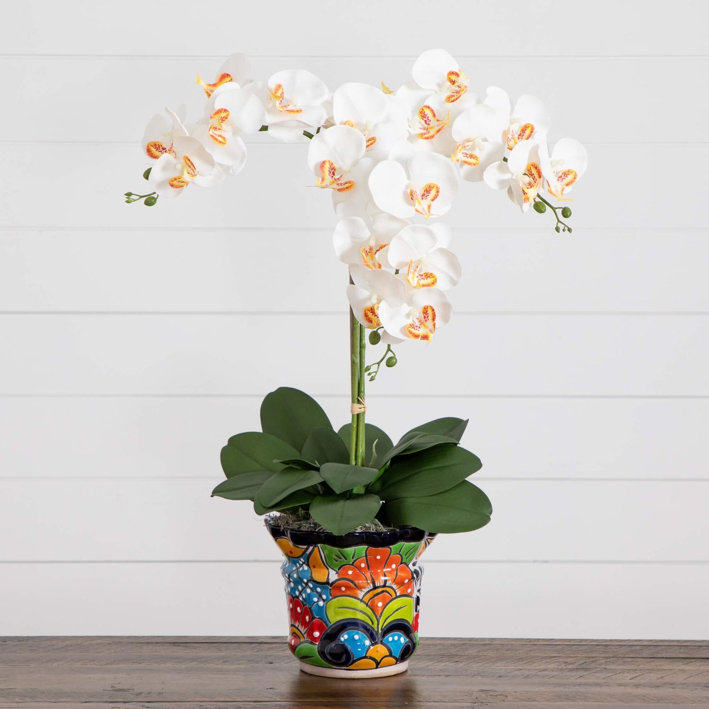 Artificial Triple Orchid and Talavera Planter