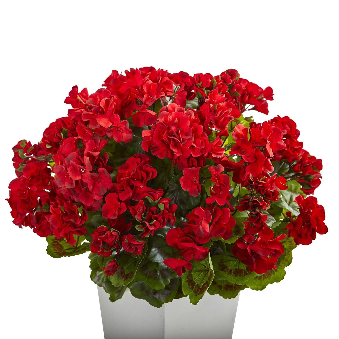 Géranium artificiel de 27 pouces dans un pot blanc résistant aux UV (intérieur/extérieur)