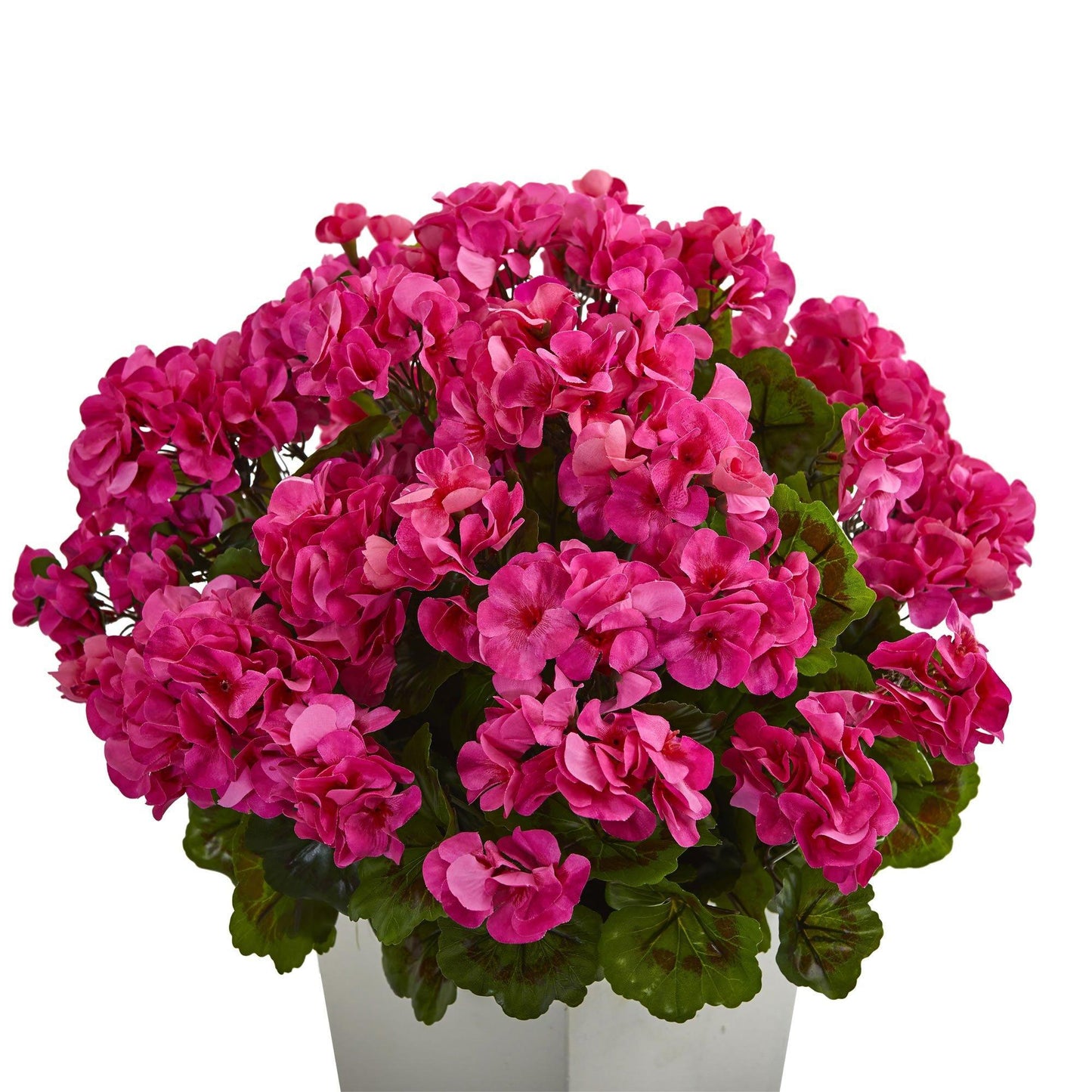 Géranium artificiel de 27 pouces dans un pot blanc résistant aux UV (intérieur/extérieur)