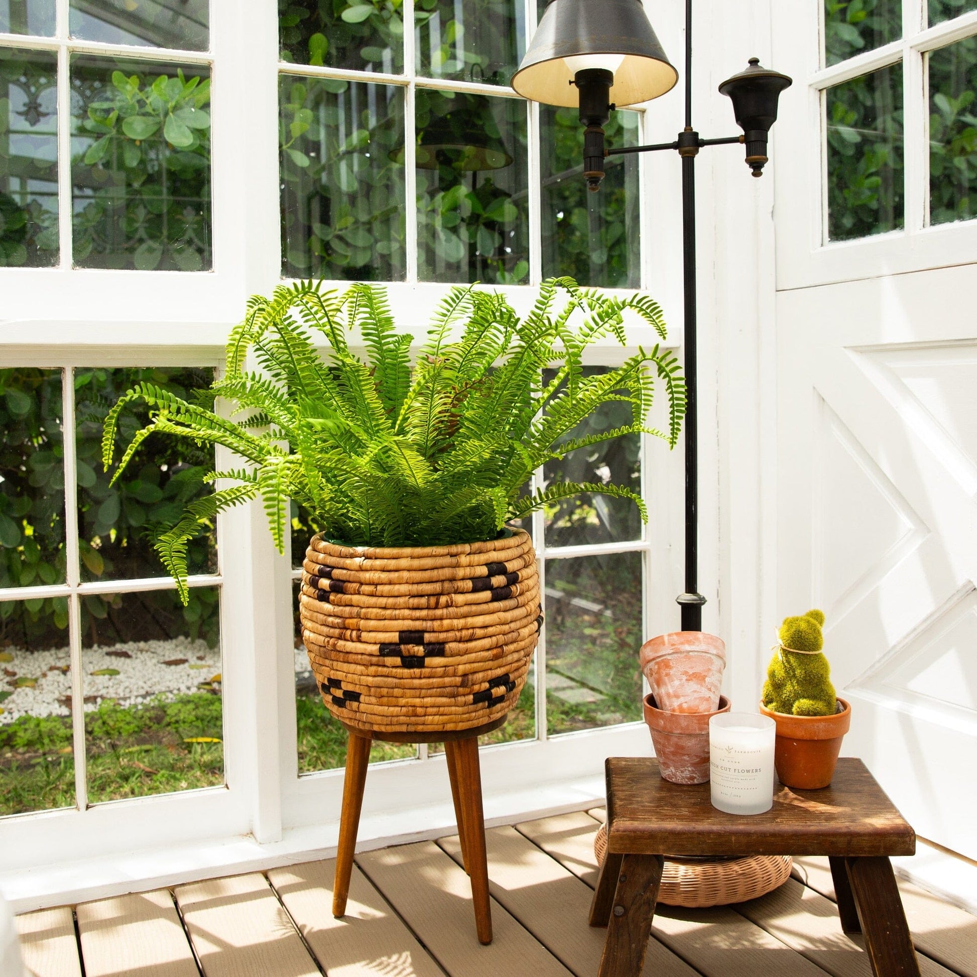 Boston fern plant 27-in Nearly Natural artificial UV resistant in wicker basket on Tampa Home & Garden Store