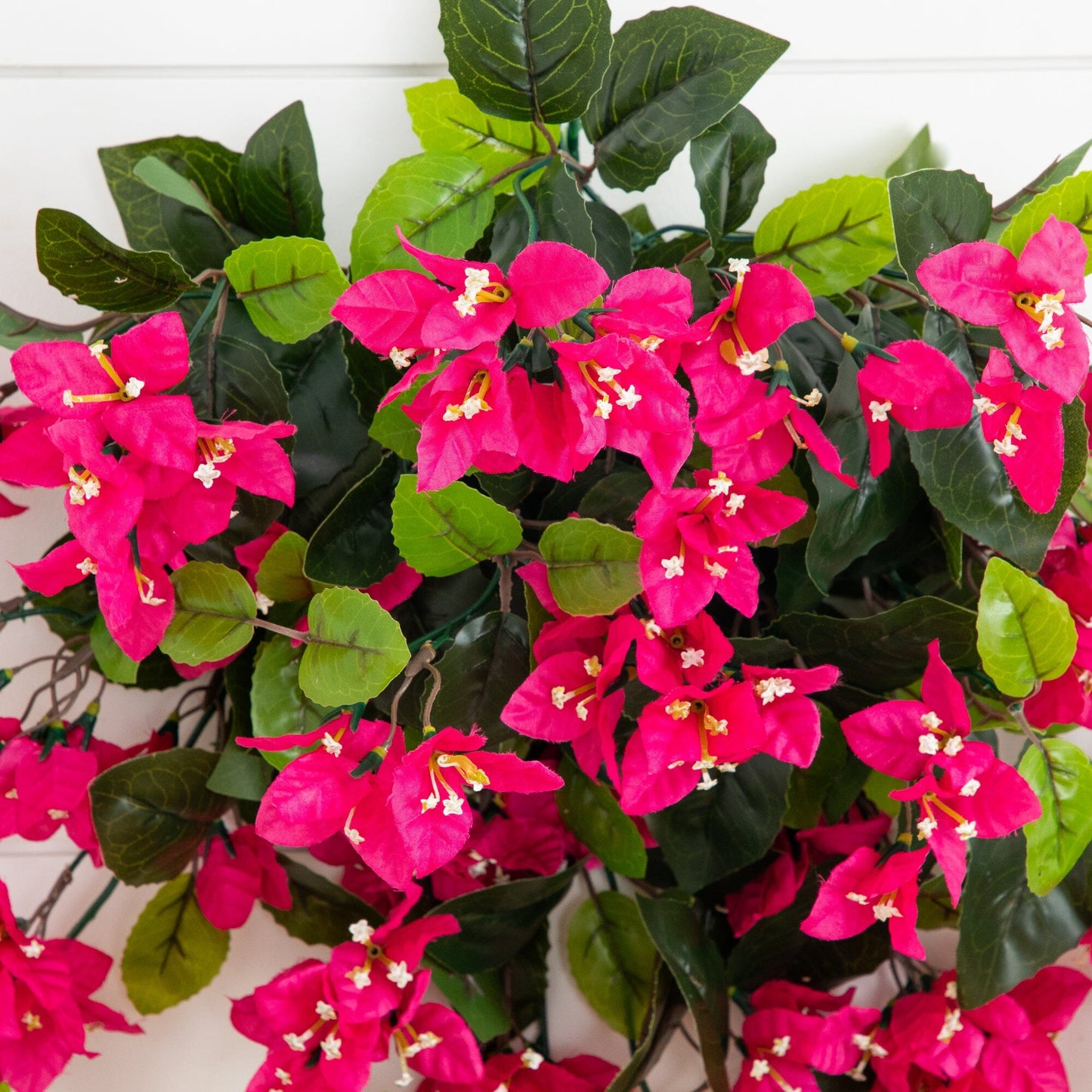 28in UV-resistant artificial bougainvillea hanging plant pink blooms with green leaves set of 2 on Tampa Home & Garden Store