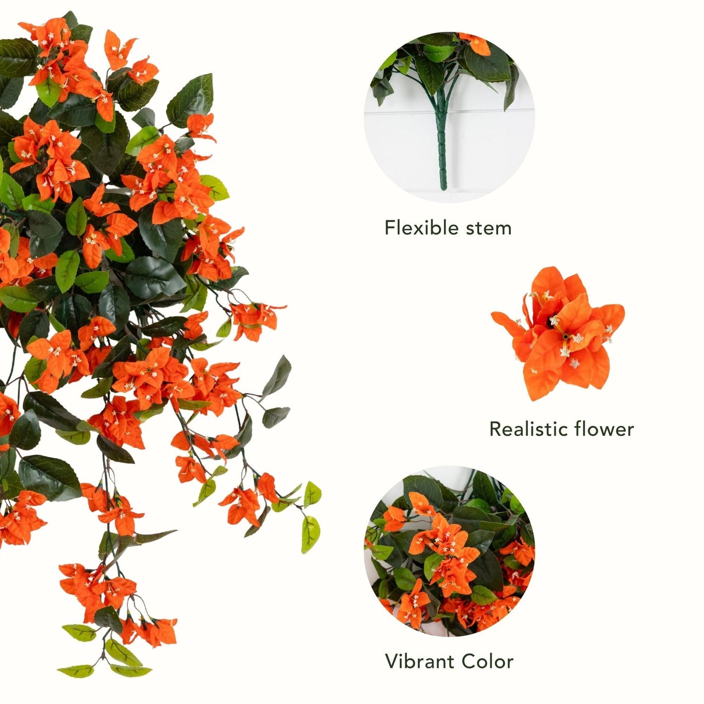 Bougainvillea hanging plant set of 2 by Nearly Natural, 28” UV-resistant, vibrant orange blooms on Tampa Home & Garden Store