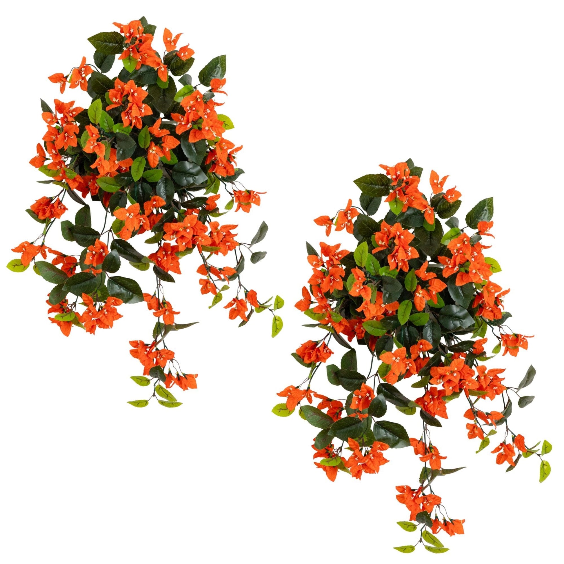 Hanging bougainvillea plant set 2 by Nearly Natural with orange blooms and green leaves on Tampa Home & Garden Store