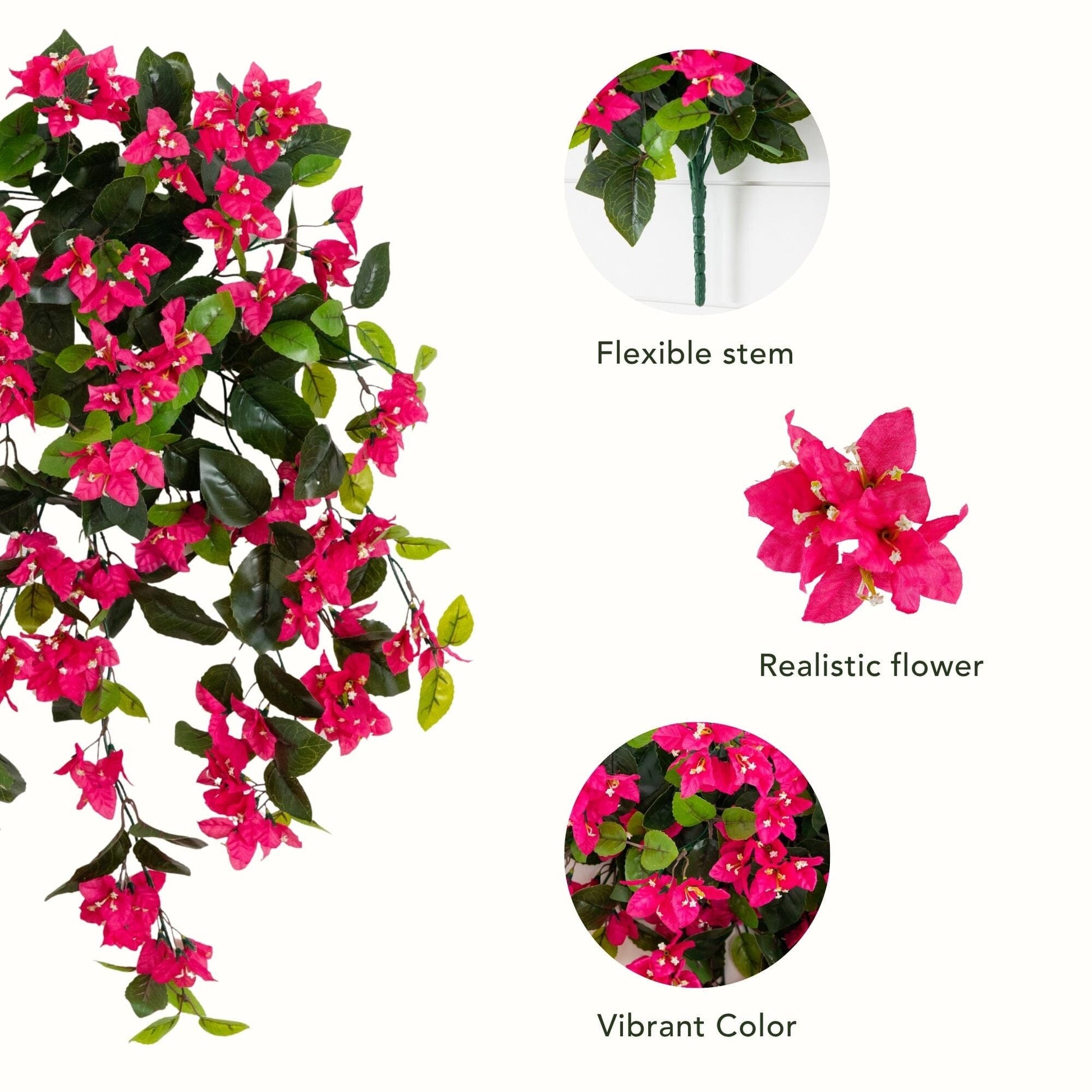 Nearly Natural 28” UV Resistant Artificial Bougainvillea Hanging Plant set of 2 pink blooms with green leaves on Tampa Home & Garden Store