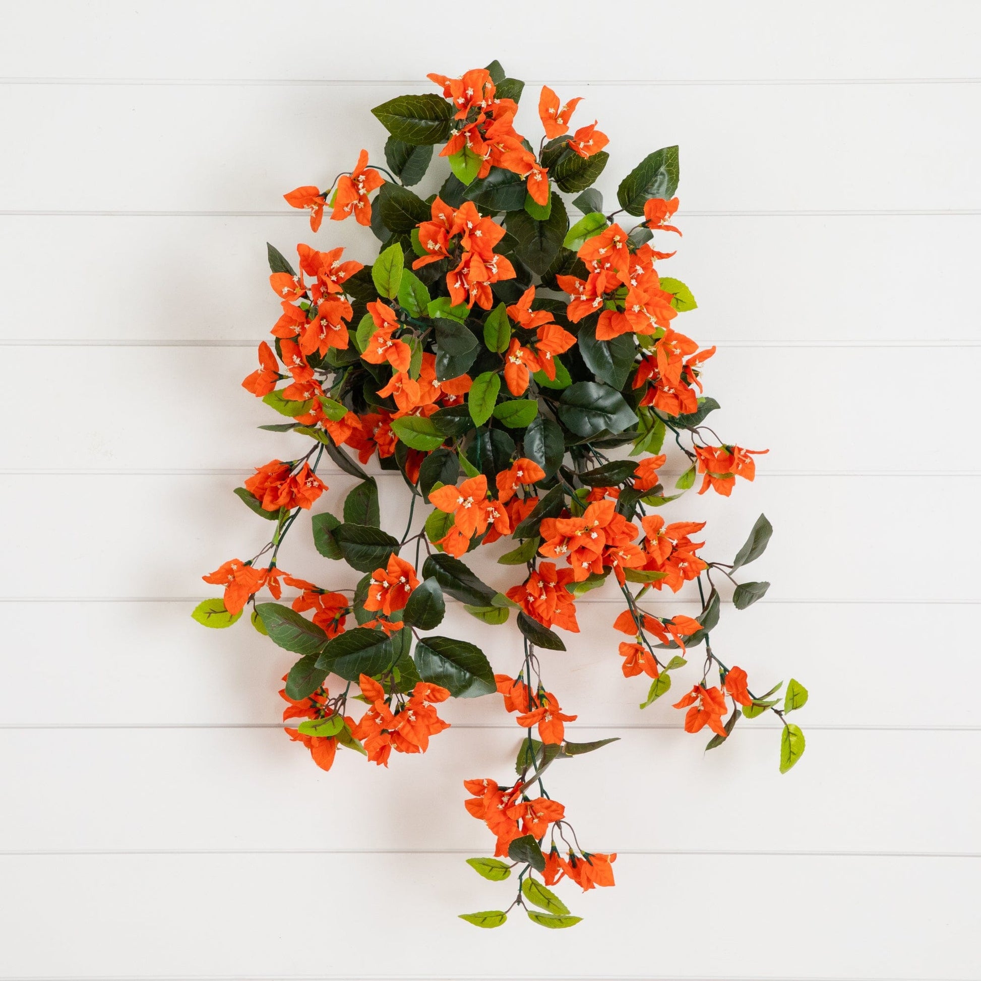 Bougainvillea hanging plant set of 2, orange blooms with green leaves, Nearly Natural on Tampa Home & Garden Store