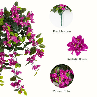 Nearly Natural bougainvillea 28in UV-resistant hanging plant 2pc with pink blooms and leaves on Tampa Home & Garden Store
