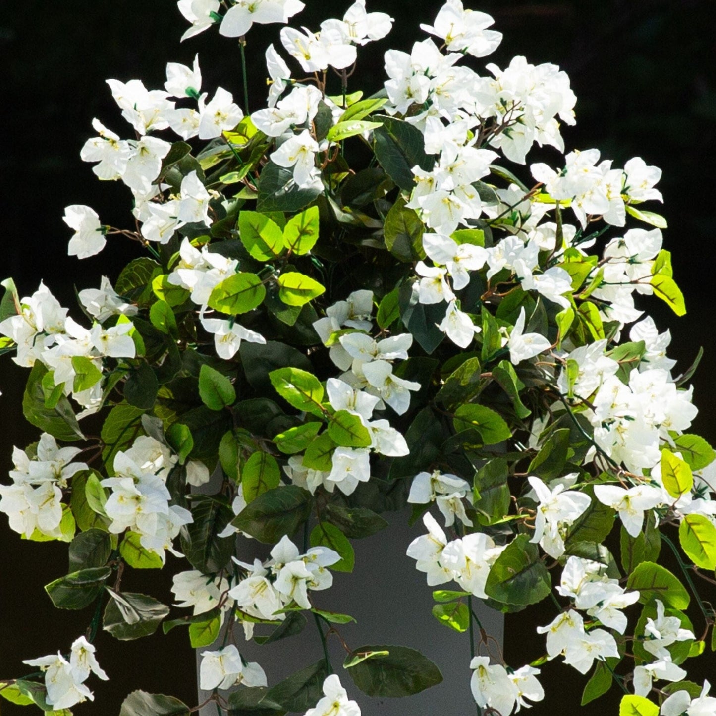 Bougainvillea hanging plant by Nearly Natural, 28-inch UV-resistant white blooms, set of 2 on Tampa Home & Garden Store