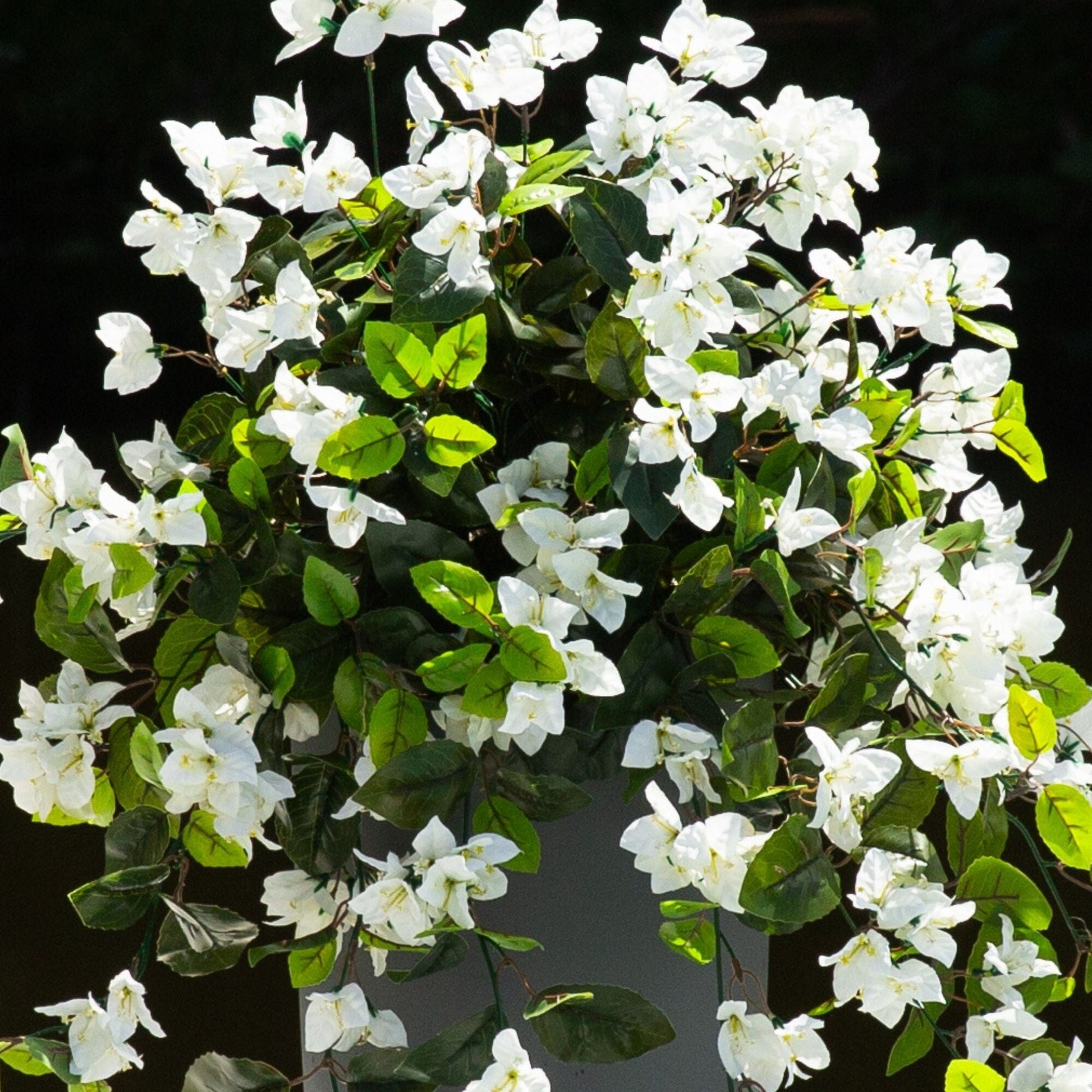 Bougainvillea hanging plant by Nearly Natural, 28-inch UV-resistant white blooms, set of 2 on Tampa Home & Garden Store