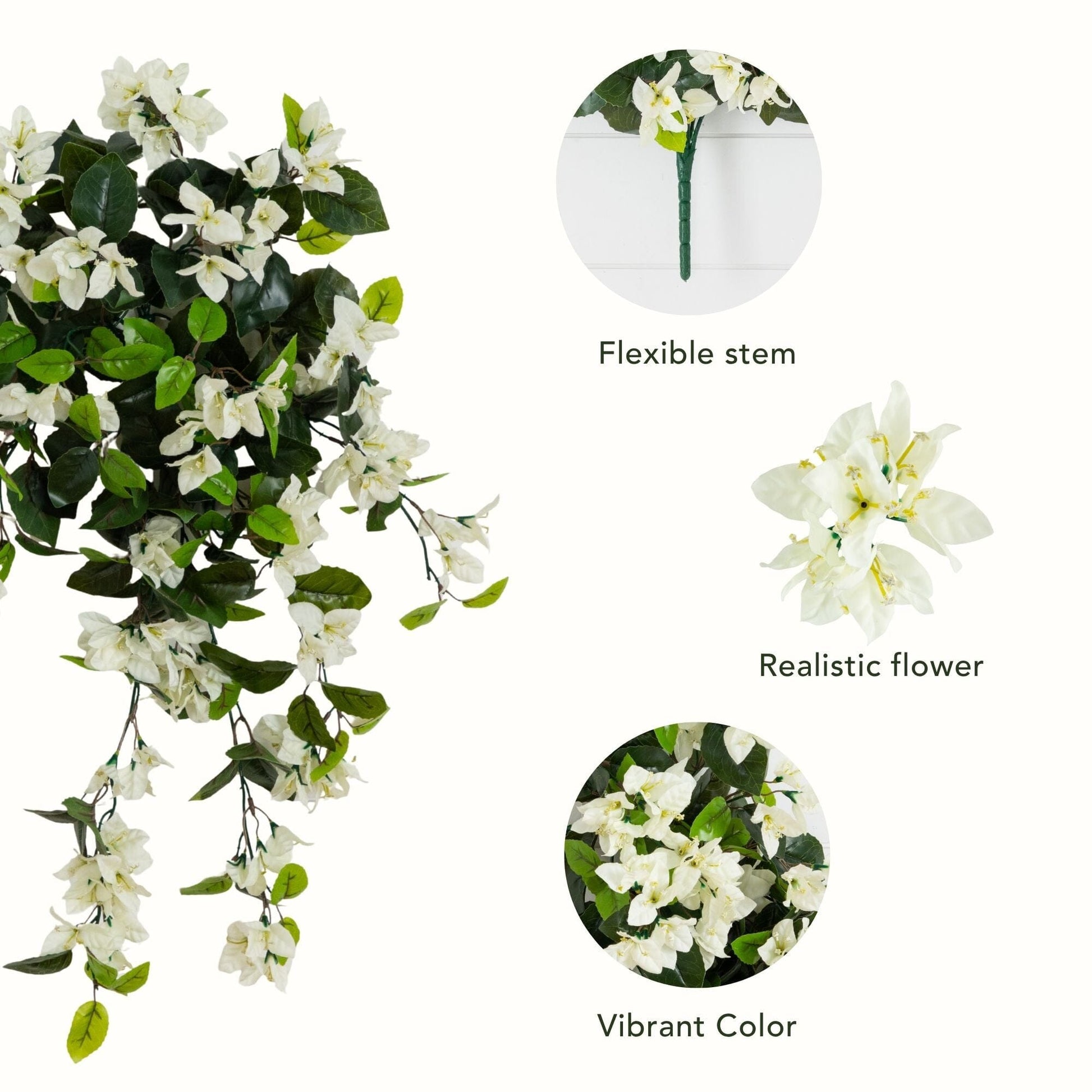 Artificial bougainvillea hanging plant set of 2, 28in, white blooms, Nearly Natural on Tampa Home & Garden Store