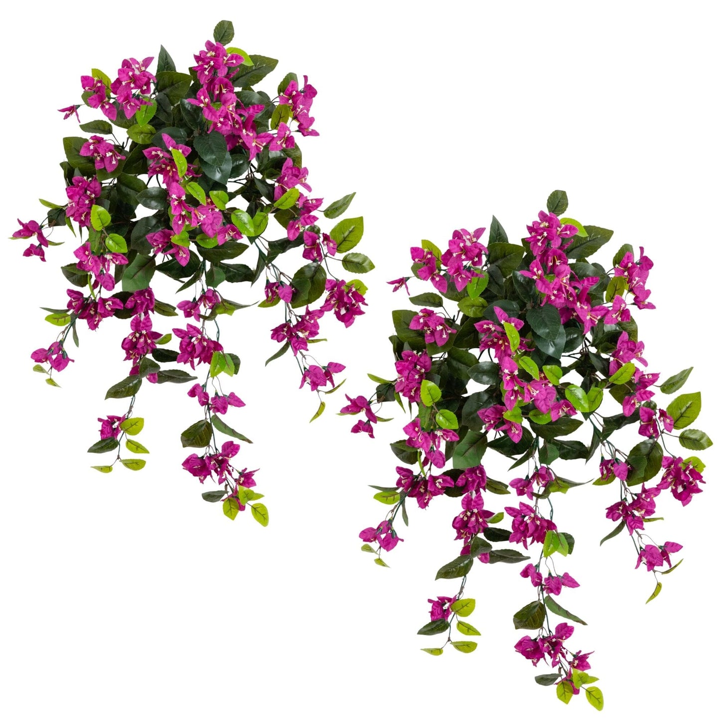 Artificial Bougainvillea hanging plant 28 in pink blooms with leaves set of 2 on Tampa Home & Garden Store