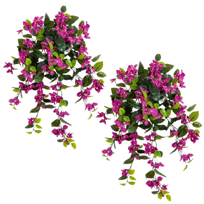 Artificial Bougainvillea hanging plant 28 in pink blooms with leaves set of 2 on Tampa Home & Garden Store