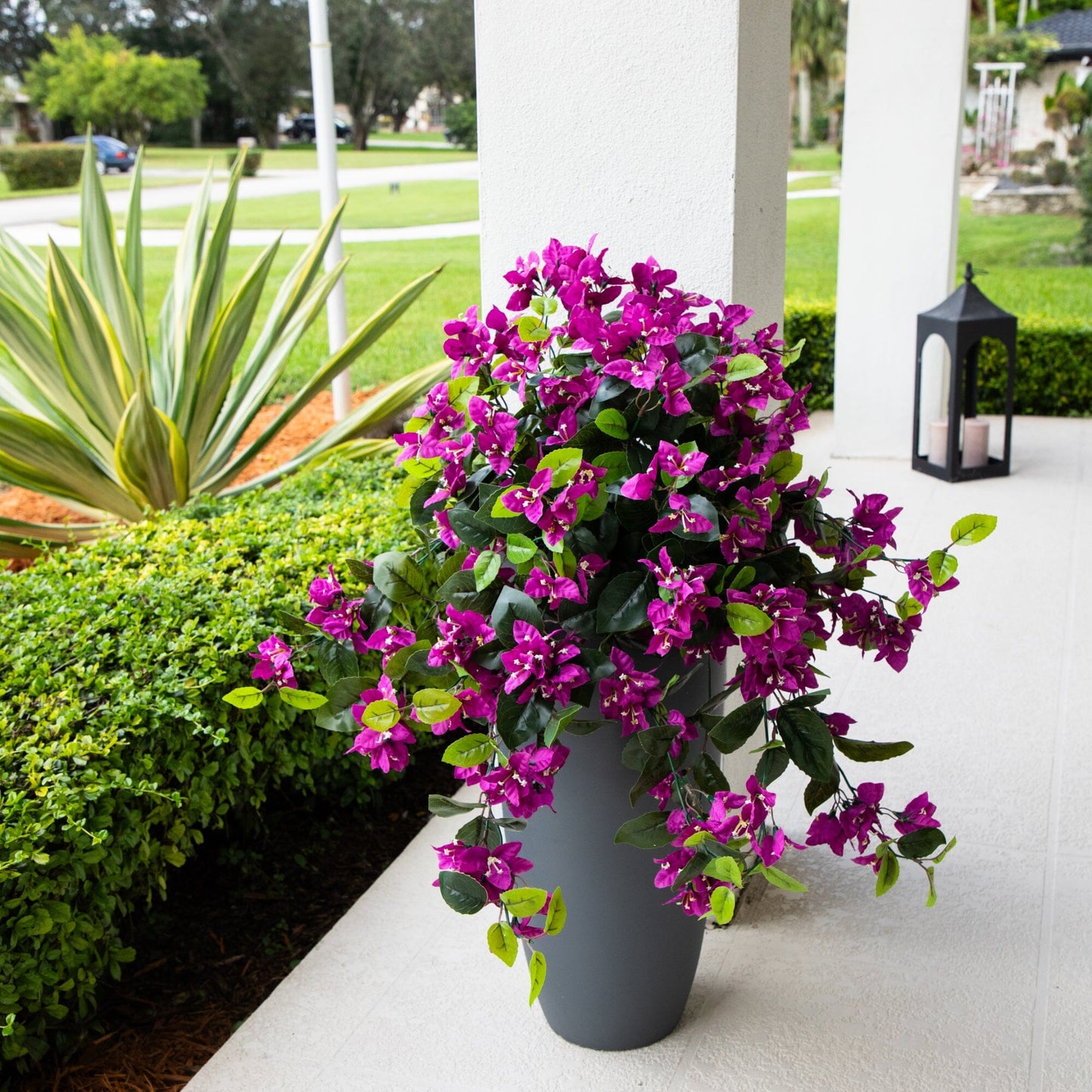 Artificial bougainvillea hanging plant, 28” UV resistant, set of 2 with magenta flowers Nearly Natural on Tampa Home & Garden Store