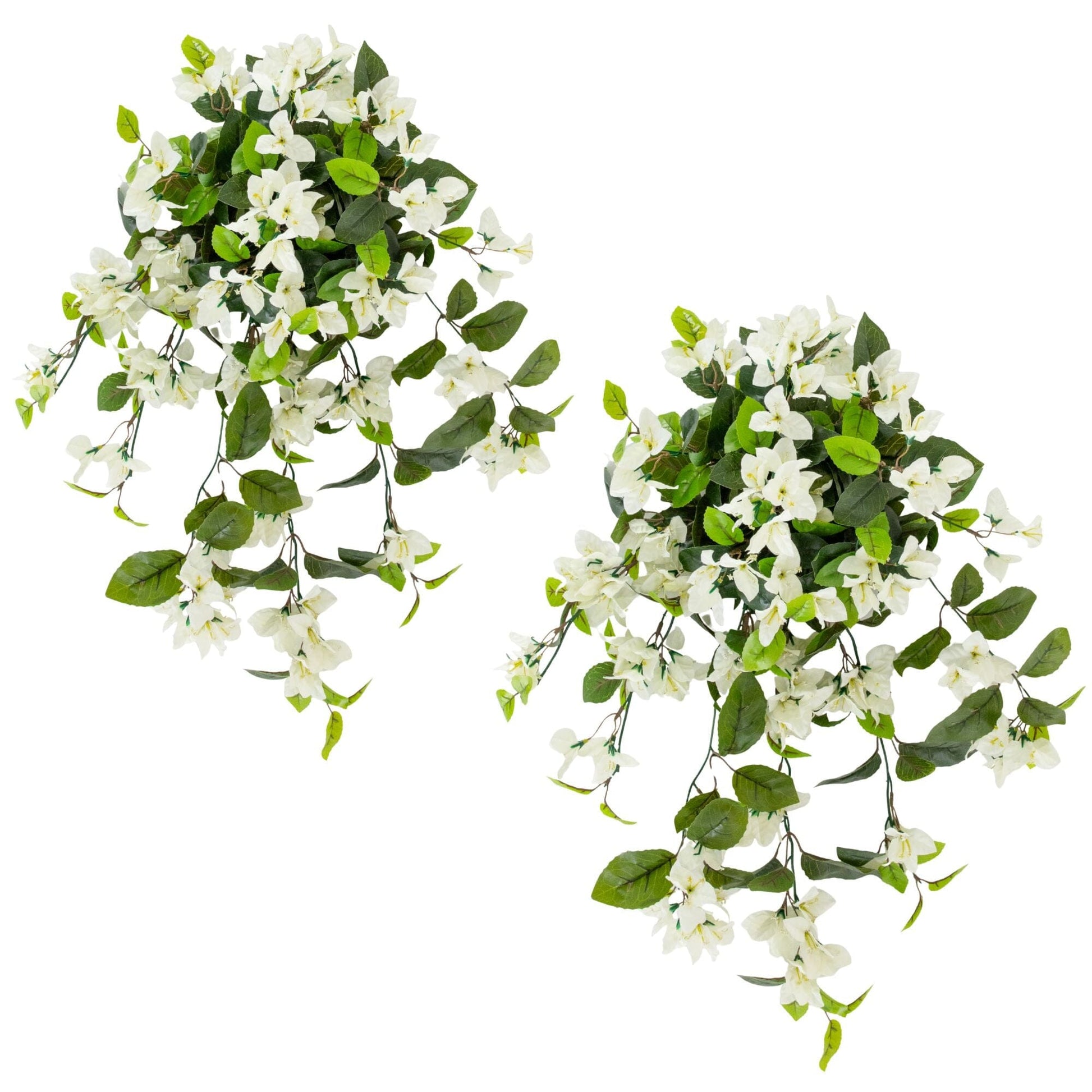 Artificial Bougainvillea hanging plant set of 2, white blooms, UV resistant indoor/outdoor on Tampa Home & Garden Store